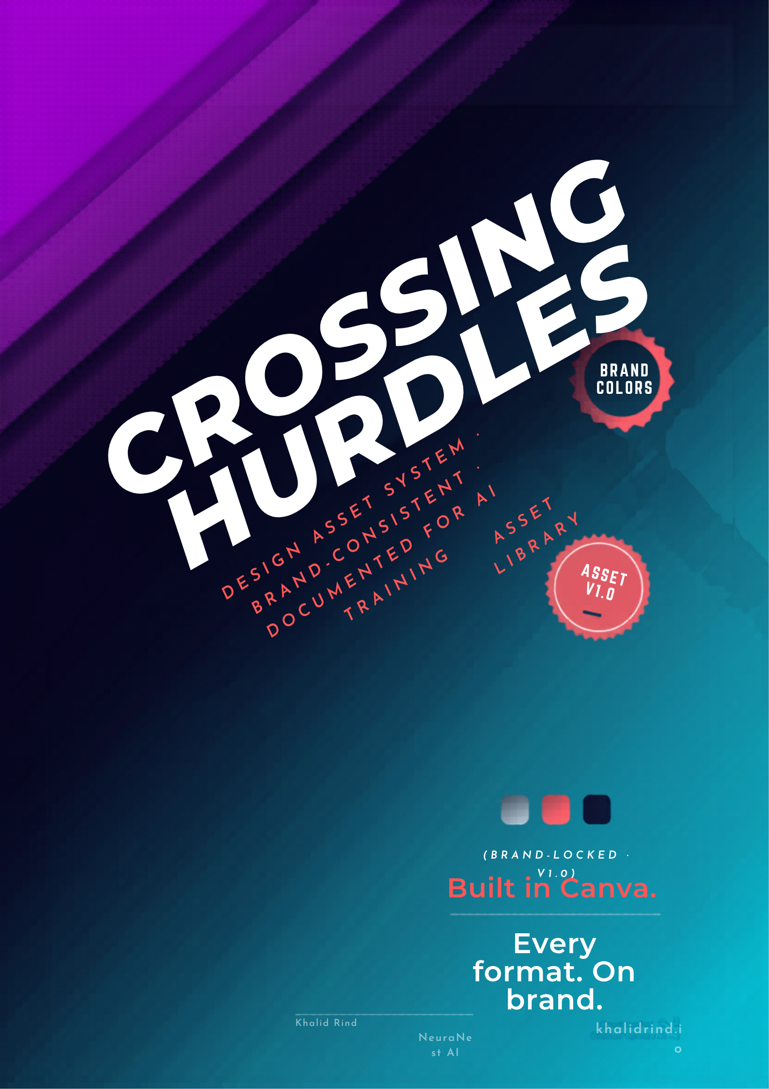 Canva poster: Crossing Hurdles design asset system, brand colour swatches